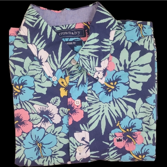 crown & ivy Men's Hawaiian Button-down Short Sleeve Shirt - Picture 6 of 10